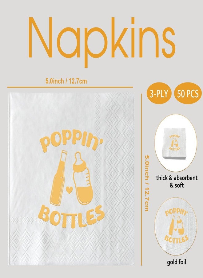 SWEETTALA Poppin' Bottles Paper Napkins 50 Pack White and Gold Cocktail Napkin for Baby Shower Gender Reveal Party Decorations 3-Ply - Image 2